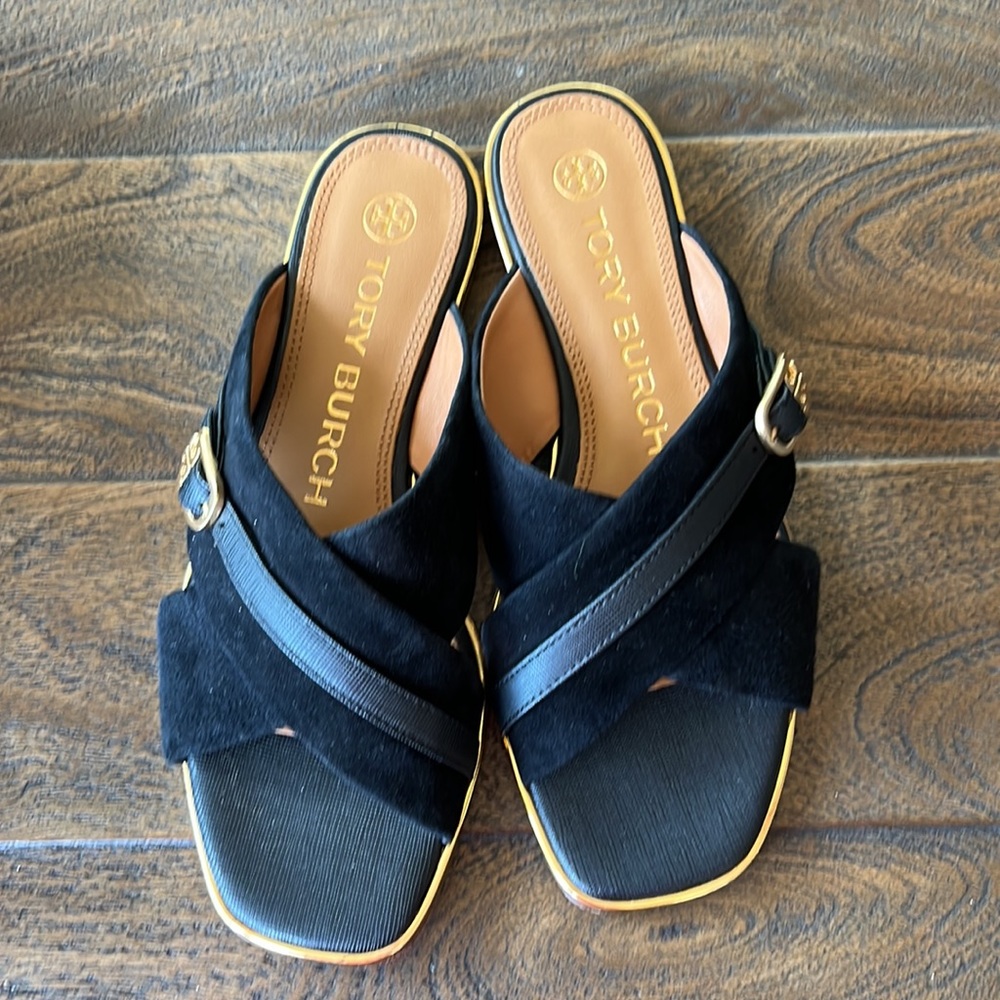 Tory Burch Delaney Silk Suede sandal in perfect black